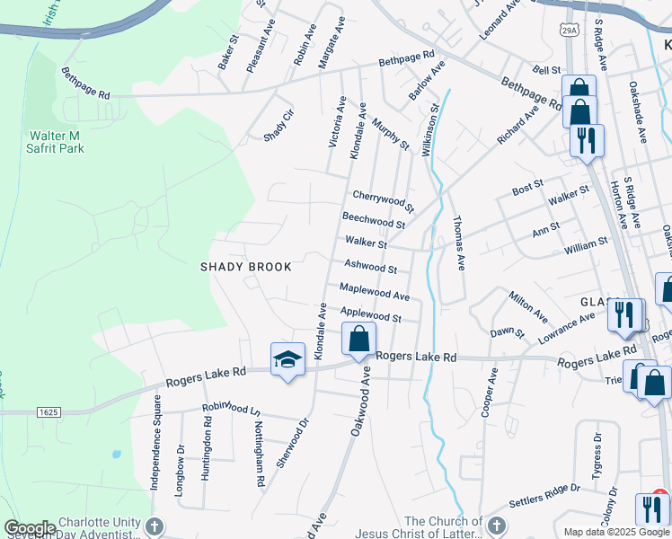 map of restaurants, bars, coffee shops, grocery stores, and more near 1109 Klondale Avenue in Kannapolis