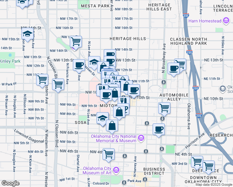 map of restaurants, bars, coffee shops, grocery stores, and more near 430 Northwest 10th Street in Oklahoma City