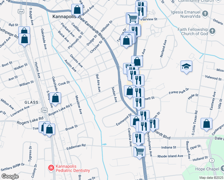 map of restaurants, bars, coffee shops, grocery stores, and more near 1778 Dale Earnhardt Boulevard in Kannapolis