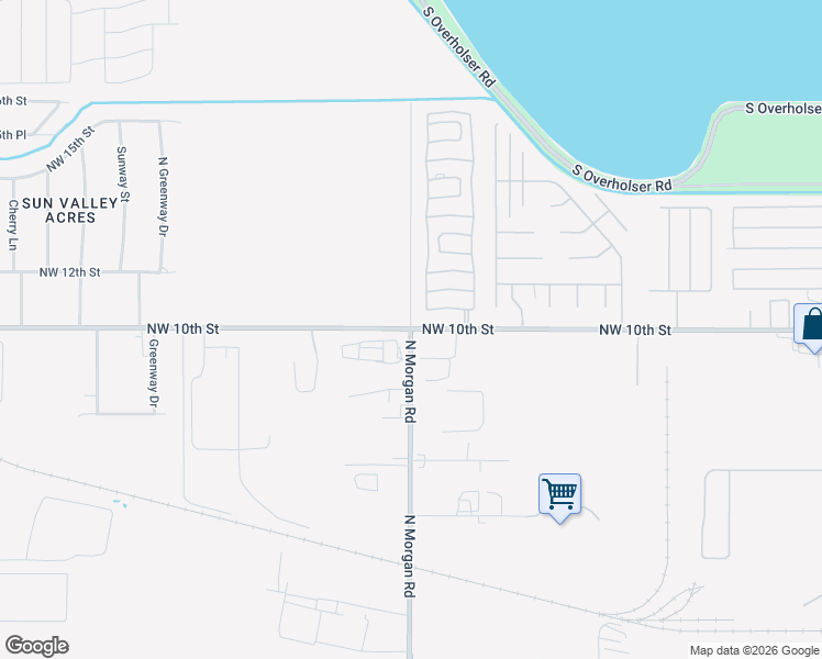 map of restaurants, bars, coffee shops, grocery stores, and more near NW 10th St & N Morgan Rd in Oklahoma City