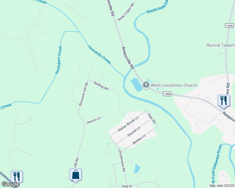 map of restaurants, bars, coffee shops, grocery stores, and more near 844 Rolling Road in Lincolnton