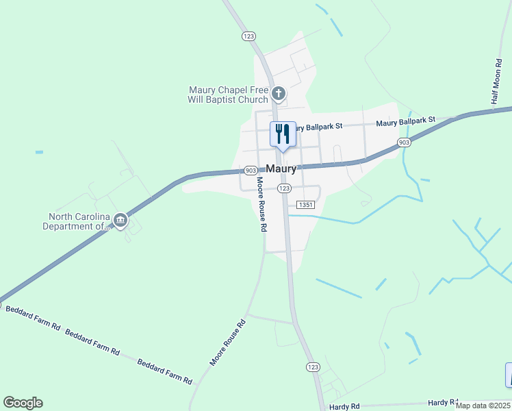 map of restaurants, bars, coffee shops, grocery stores, and more near 122 Moore Rouse Road in Snow Hill