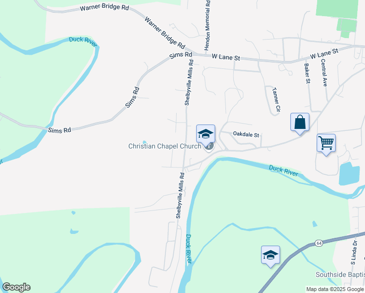 map of restaurants, bars, coffee shops, grocery stores, and more near 108 Knollridge Court in Shelbyville