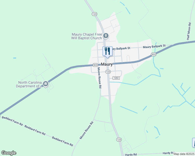 map of restaurants, bars, coffee shops, grocery stores, and more near 122 Moore Rouse Road in Snow Hill
