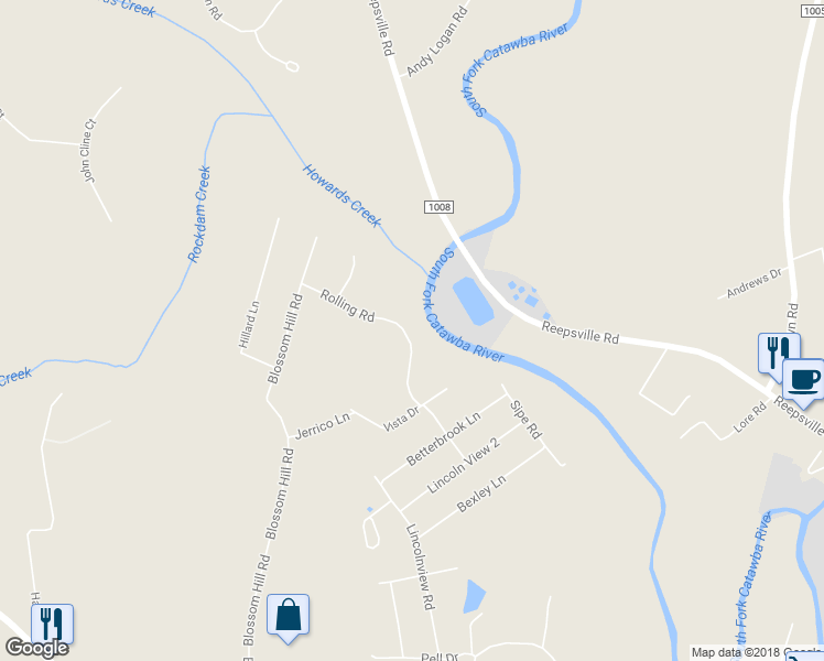 map of restaurants, bars, coffee shops, grocery stores, and more near 844 Rolling Road in Lincolnton