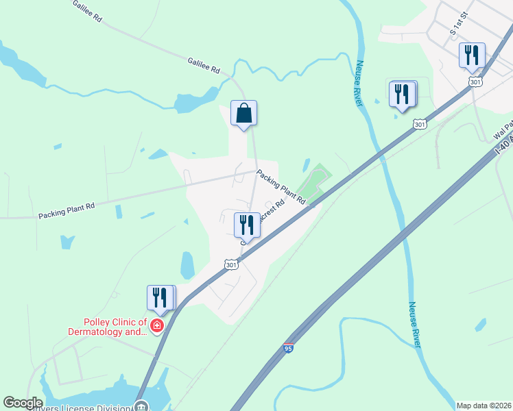 map of restaurants, bars, coffee shops, grocery stores, and more near 184 Galilee Road in Smithfield