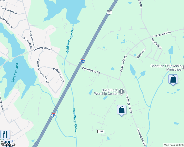 map of restaurants, bars, coffee shops, grocery stores, and more near 2620 Centergrove Road in Kannapolis