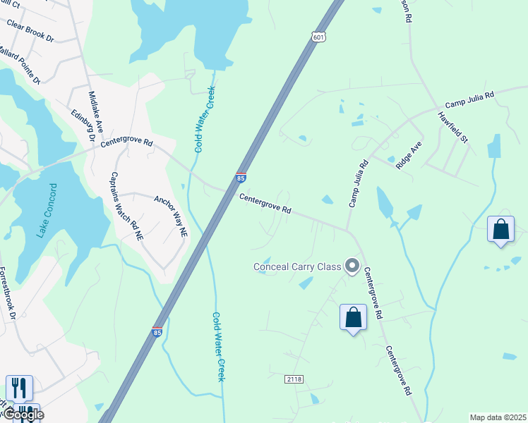 map of restaurants, bars, coffee shops, grocery stores, and more near 2620 Centergrove Road in Kannapolis