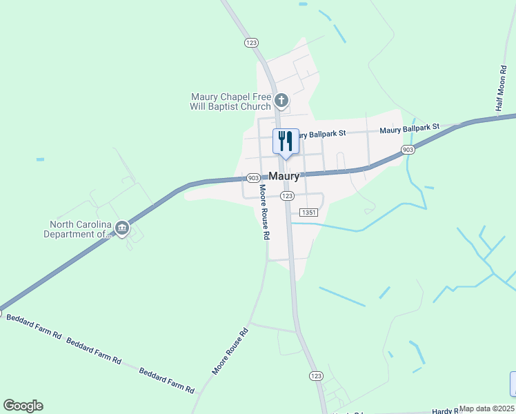 map of restaurants, bars, coffee shops, grocery stores, and more near 102 Moore Rouse Road in Snow Hill