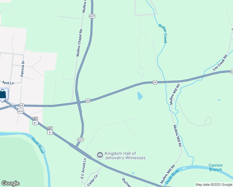 map of restaurants, bars, coffee shops, grocery stores, and more near 2374 Tennessee 64 in Shelbyville
