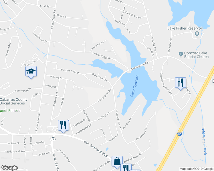 map of restaurants, bars, coffee shops, grocery stores, and more near 2029 Duke Adam Street in Kannapolis