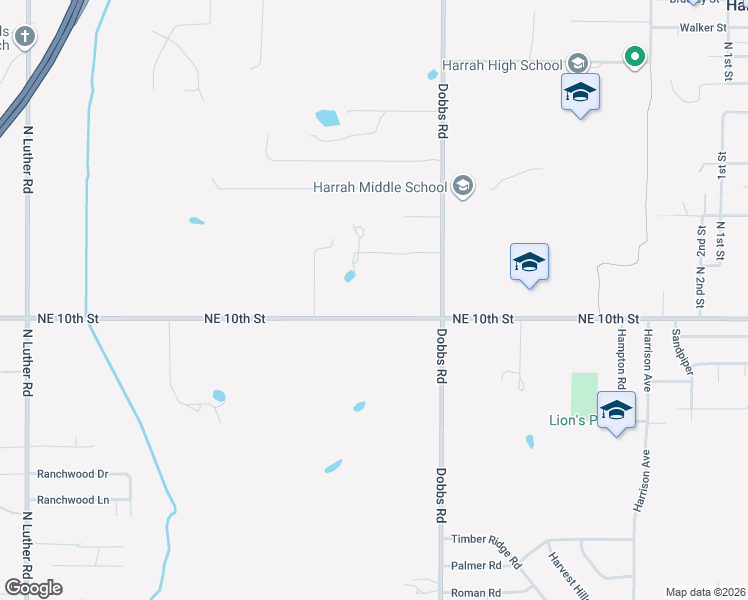 map of restaurants, bars, coffee shops, grocery stores, and more near 19791 Northeast 10th Street in Harrah