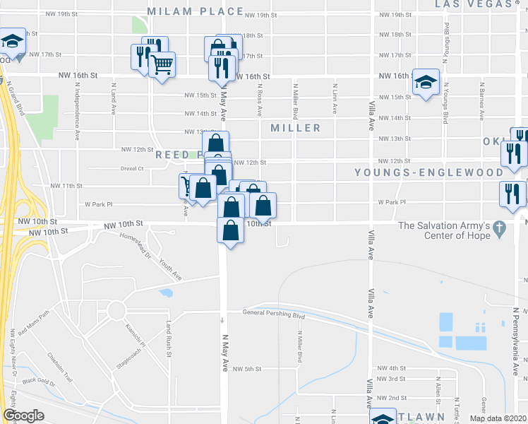 map of restaurants, bars, coffee shops, grocery stores, and more near 2732 West Park Place in Oklahoma City