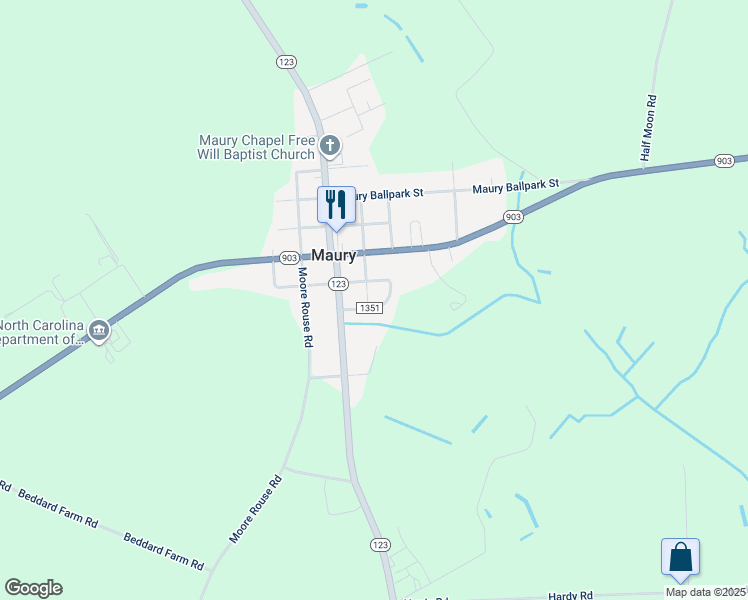 map of restaurants, bars, coffee shops, grocery stores, and more near 121 Mayo Street South in Snow Hill