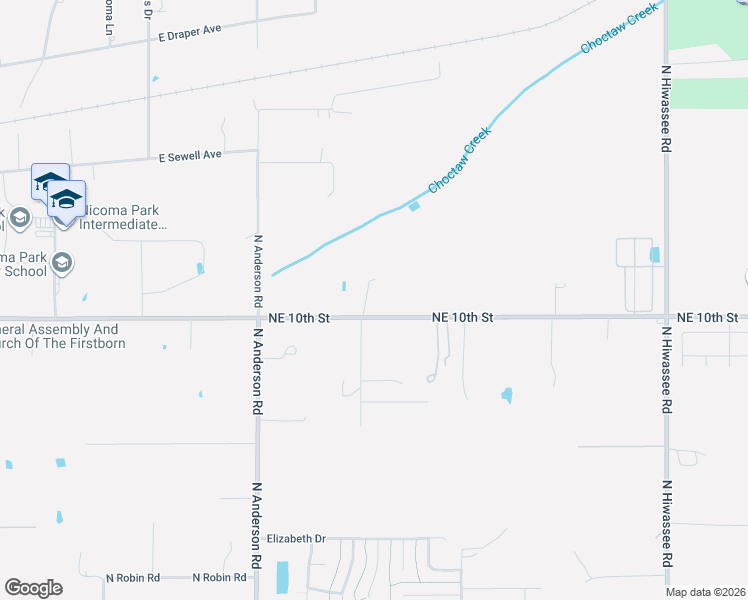 map of restaurants, bars, coffee shops, grocery stores, and more near 12301 Northeast 10th Street in Choctaw