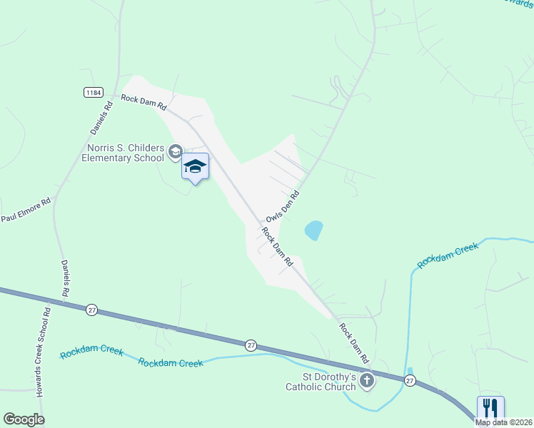 map of restaurants, bars, coffee shops, grocery stores, and more near 471 Owls Den Road in Lincolnton