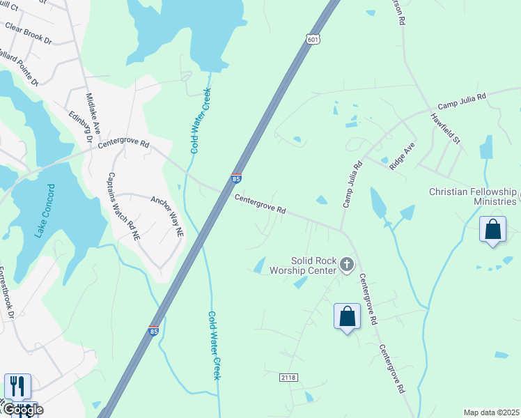 map of restaurants, bars, coffee shops, grocery stores, and more near 2620 Centergrove Road in Kannapolis