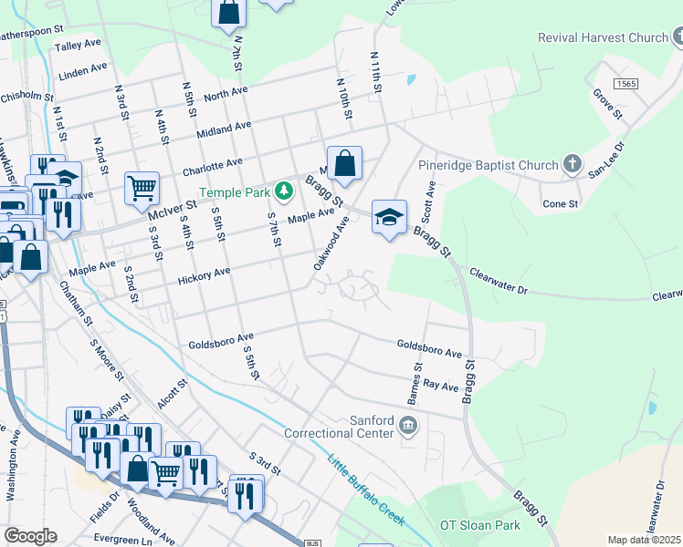map of restaurants, bars, coffee shops, grocery stores, and more near 513 Ryan Avenue in Sanford