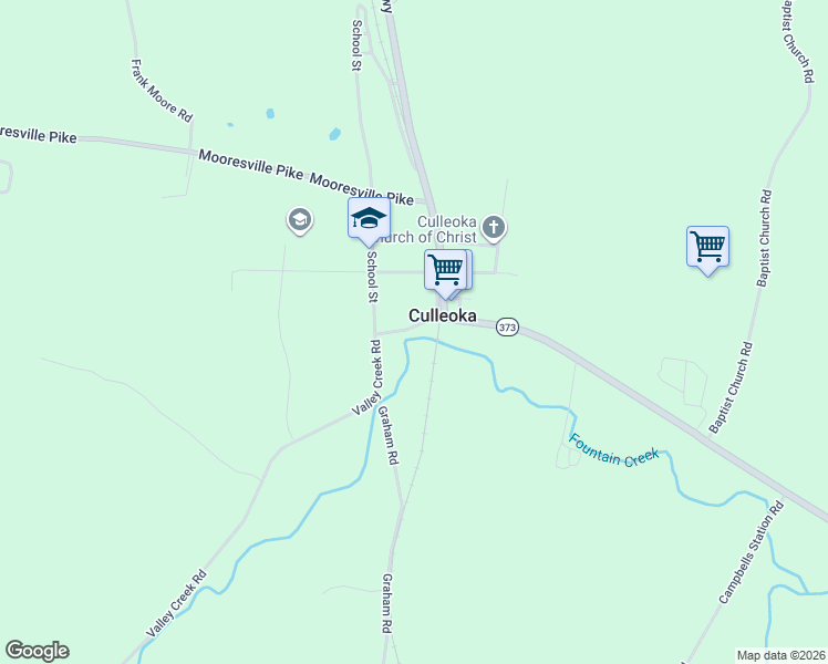 map of restaurants, bars, coffee shops, grocery stores, and more near 2315 Valley Creek Road in Culleoka