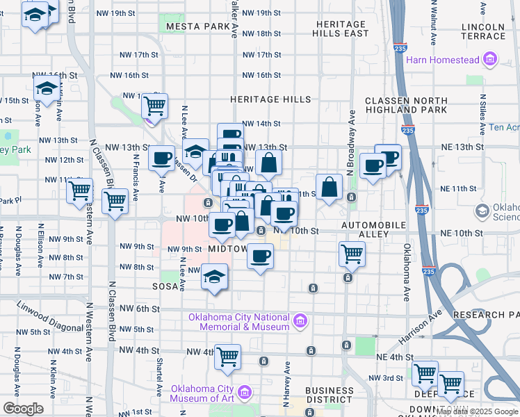 map of restaurants, bars, coffee shops, grocery stores, and more near 407 West Park Place in Oklahoma City