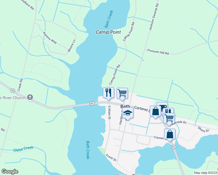 map of restaurants, bars, coffee shops, grocery stores, and more near 92 South Main Street in Bath