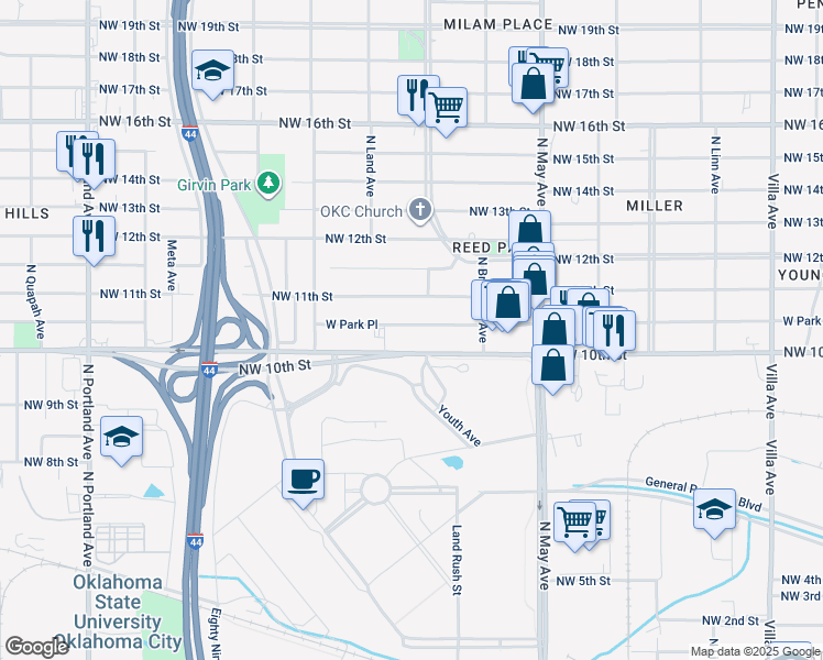 map of restaurants, bars, coffee shops, grocery stores, and more near 3112 West Park Place in Oklahoma City