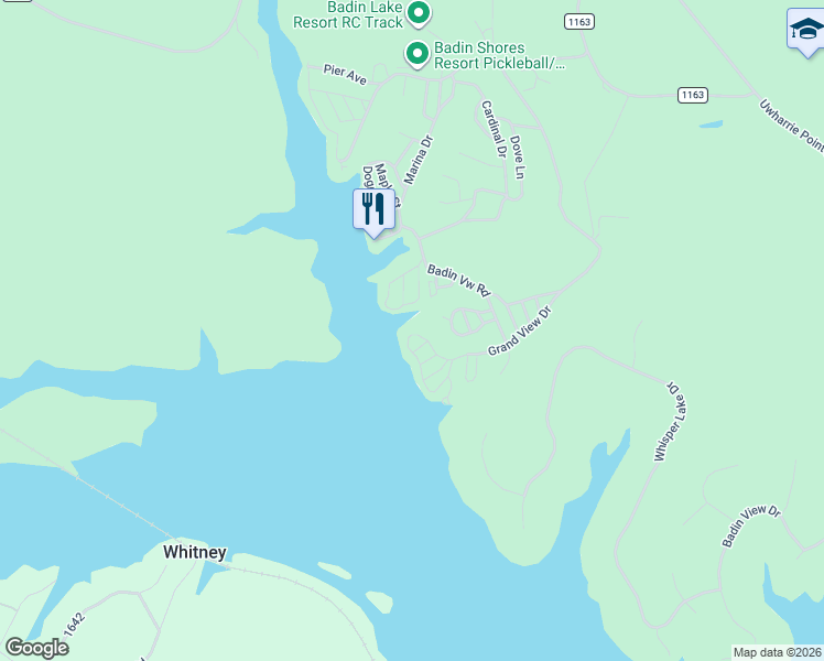 map of restaurants, bars, coffee shops, grocery stores, and more near 176 Grand View Drive in New London