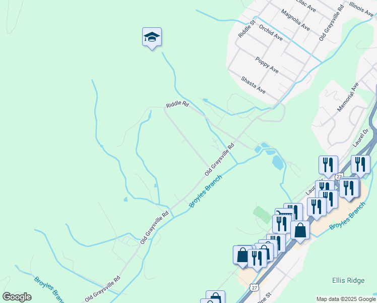map of restaurants, bars, coffee shops, grocery stores, and more near 690 Riddle Road in Dayton
