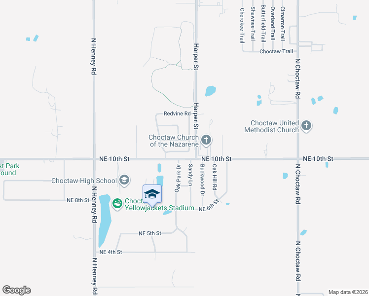 map of restaurants, bars, coffee shops, grocery stores, and more near 14445 Timberdale Drive in Choctaw