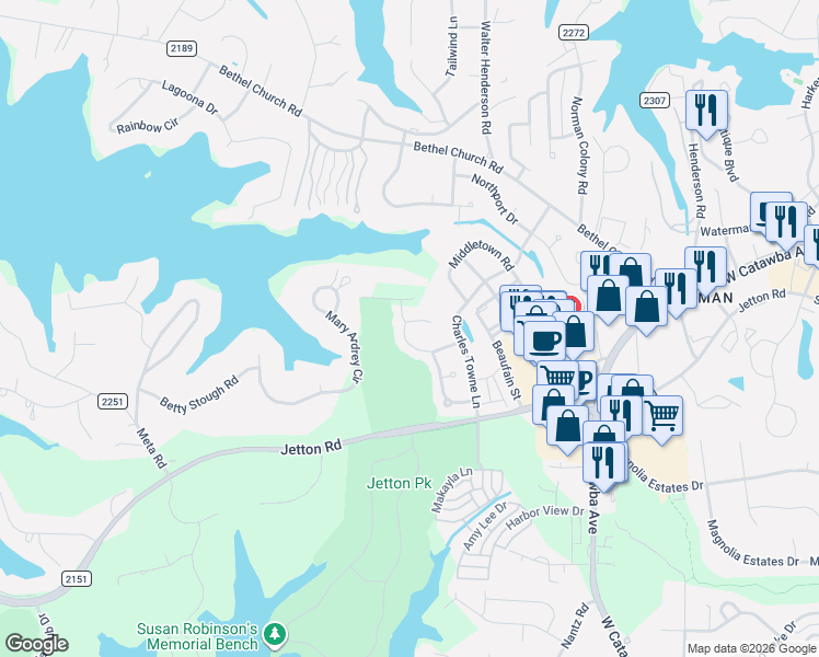 map of restaurants, bars, coffee shops, grocery stores, and more near 19000 Southport Drive in Cornelius