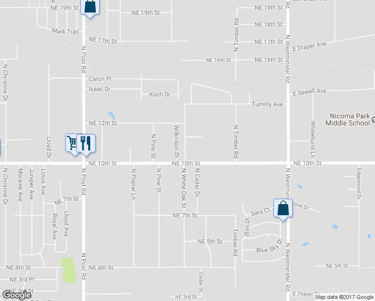 map of restaurants, bars, coffee shops, grocery stores, and more near 1114 North Westmoreland Avenue in Midwest City