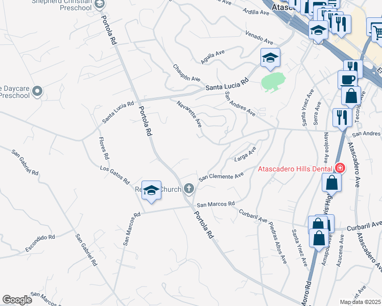 map of restaurants, bars, coffee shops, grocery stores, and more near 6370 Navarette Avenue in Atascadero