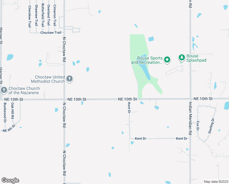 map of restaurants, bars, coffee shops, grocery stores, and more near 15201-15509 Northeast 10th Street in Choctaw