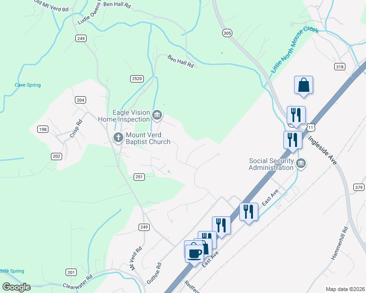map of restaurants, bars, coffee shops, grocery stores, and more near 2619 Kenwood Dr in Athens