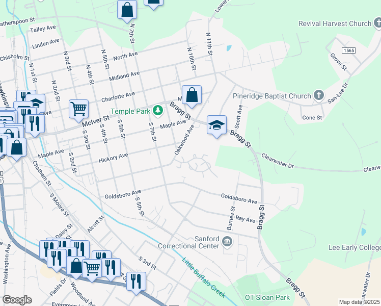 map of restaurants, bars, coffee shops, grocery stores, and more near 513 Ryan Avenue in Sanford