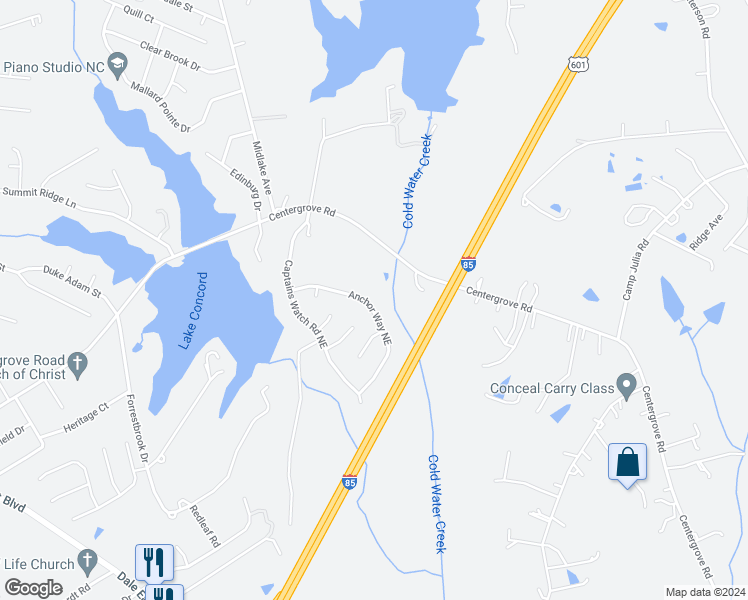 map of restaurants, bars, coffee shops, grocery stores, and more near 871 Anchor Way Northeast in Kannapolis