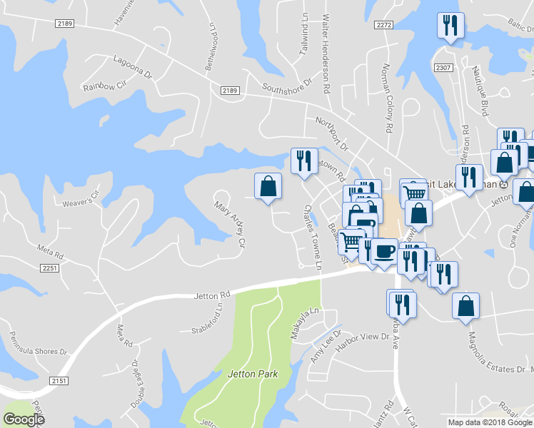 map of restaurants, bars, coffee shops, grocery stores, and more near 19000 Southport Drive in Cornelius