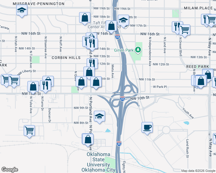 map of restaurants, bars, coffee shops, grocery stores, and more near 1116 North Saint Clair Avenue in Oklahoma City