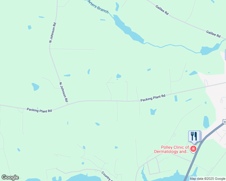 map of restaurants, bars, coffee shops, grocery stores, and more near 1282B Packing Plant Road in Smithfield