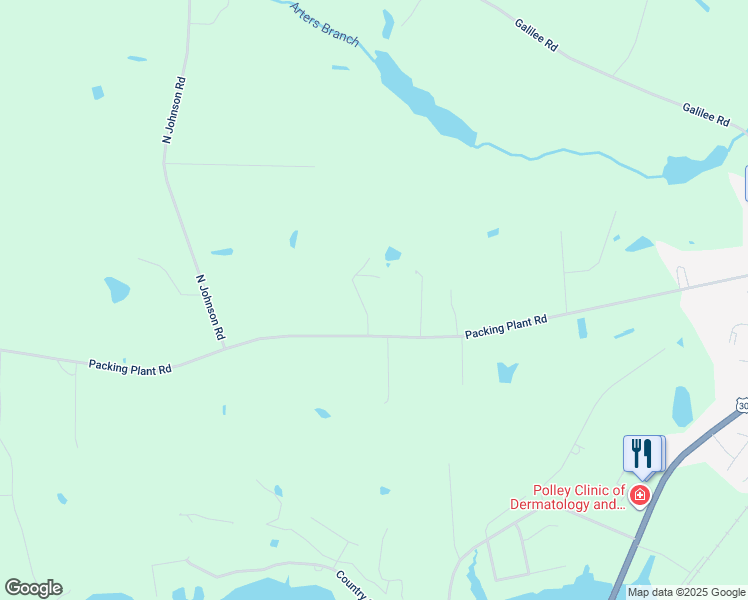map of restaurants, bars, coffee shops, grocery stores, and more near 1282B Packing Plant Road in Smithfield