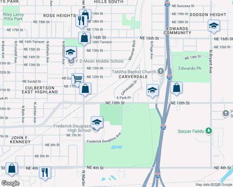 map of restaurants, bars, coffee shops, grocery stores, and more near in Oklahoma City