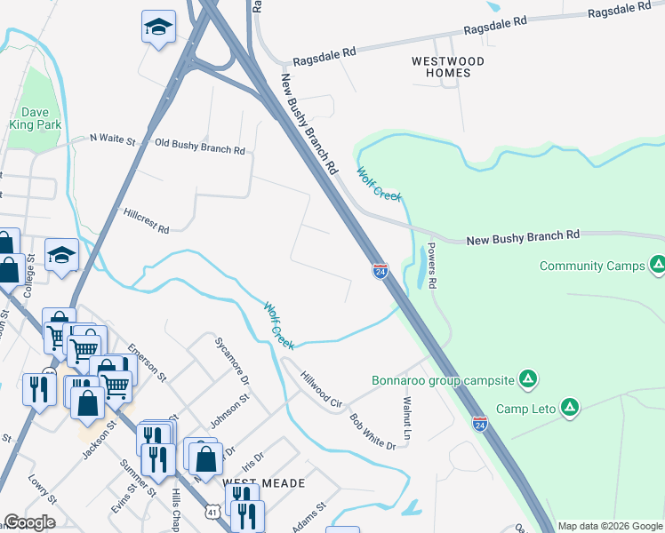 map of restaurants, bars, coffee shops, grocery stores, and more near 815 Old Bushy Branch Road in Manchester