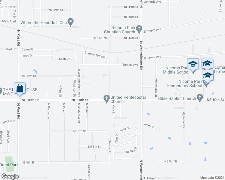 map of restaurants, bars, coffee shops, grocery stores, and more near 1116 North Timber Road in Midwest City