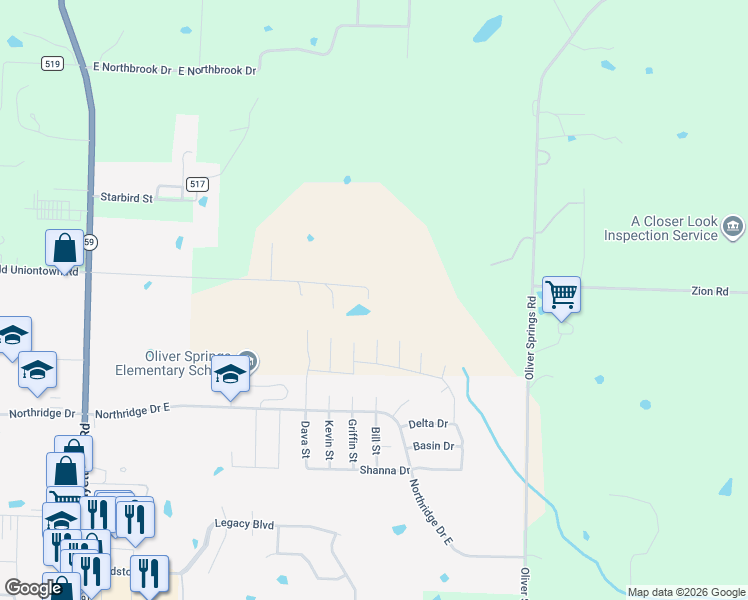 map of restaurants, bars, coffee shops, grocery stores, and more near 1220 Uniontown Street East in Van Buren