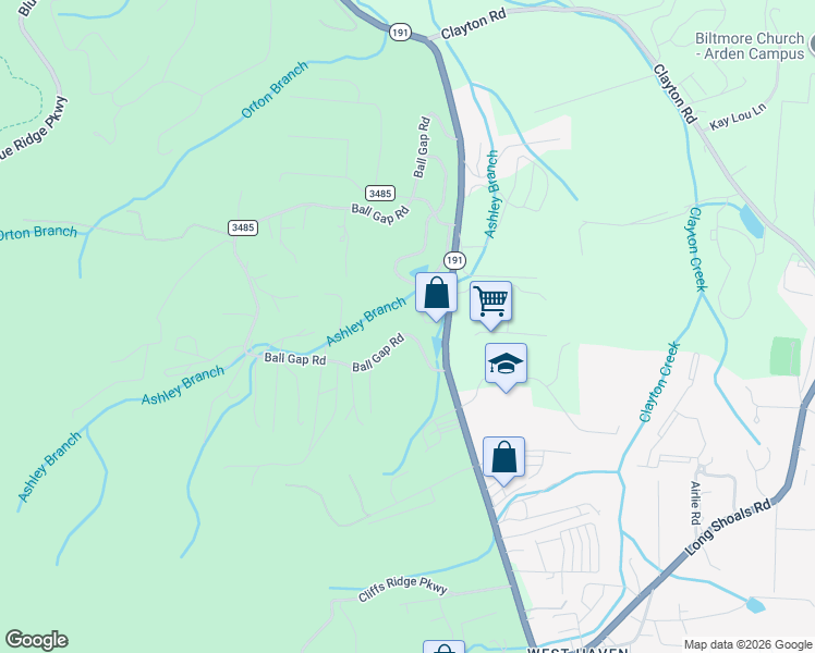 map of restaurants, bars, coffee shops, grocery stores, and more near 1791 Brevard Road in Arden
