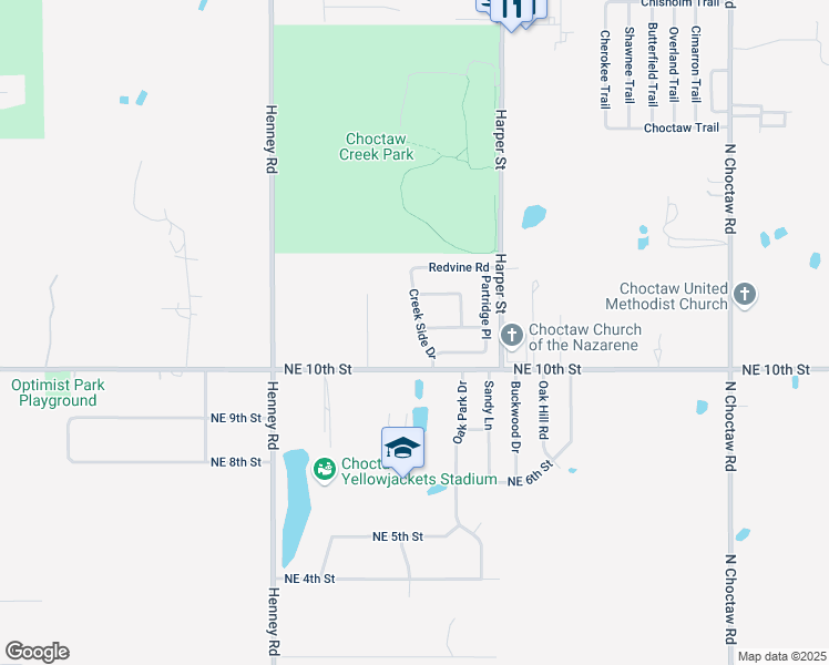 map of restaurants, bars, coffee shops, grocery stores, and more near 14253 Northeast 10th Street in Choctaw