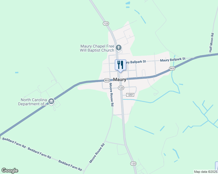 map of restaurants, bars, coffee shops, grocery stores, and more near 60 Moore Rouse Road in Snow Hill
