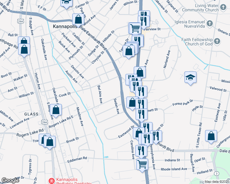 map of restaurants, bars, coffee shops, grocery stores, and more near 1778 Dale Earnhardt Boulevard in Kannapolis