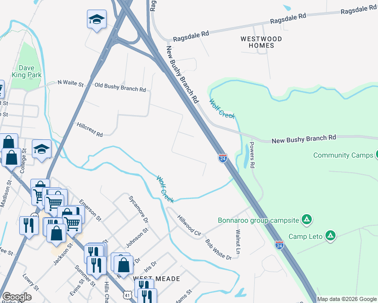 map of restaurants, bars, coffee shops, grocery stores, and more near 815 Old Bushy Branch Road in Manchester