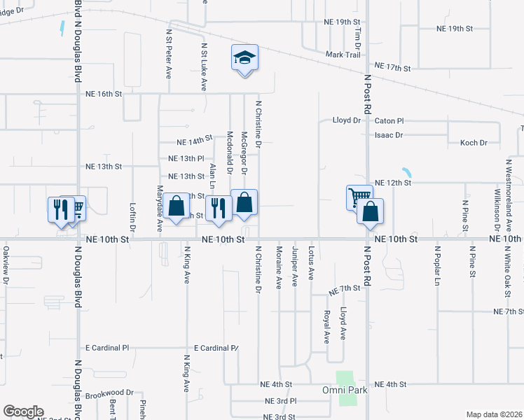 map of restaurants, bars, coffee shops, grocery stores, and more near 9604 Northeast 11th Street in Midwest City